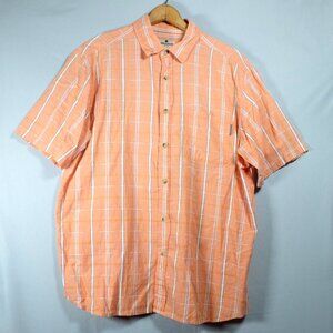 Vtg Woolrich XL Orange Plaid Breathable Cotton Short Sleeve Button Up Camp Shirt